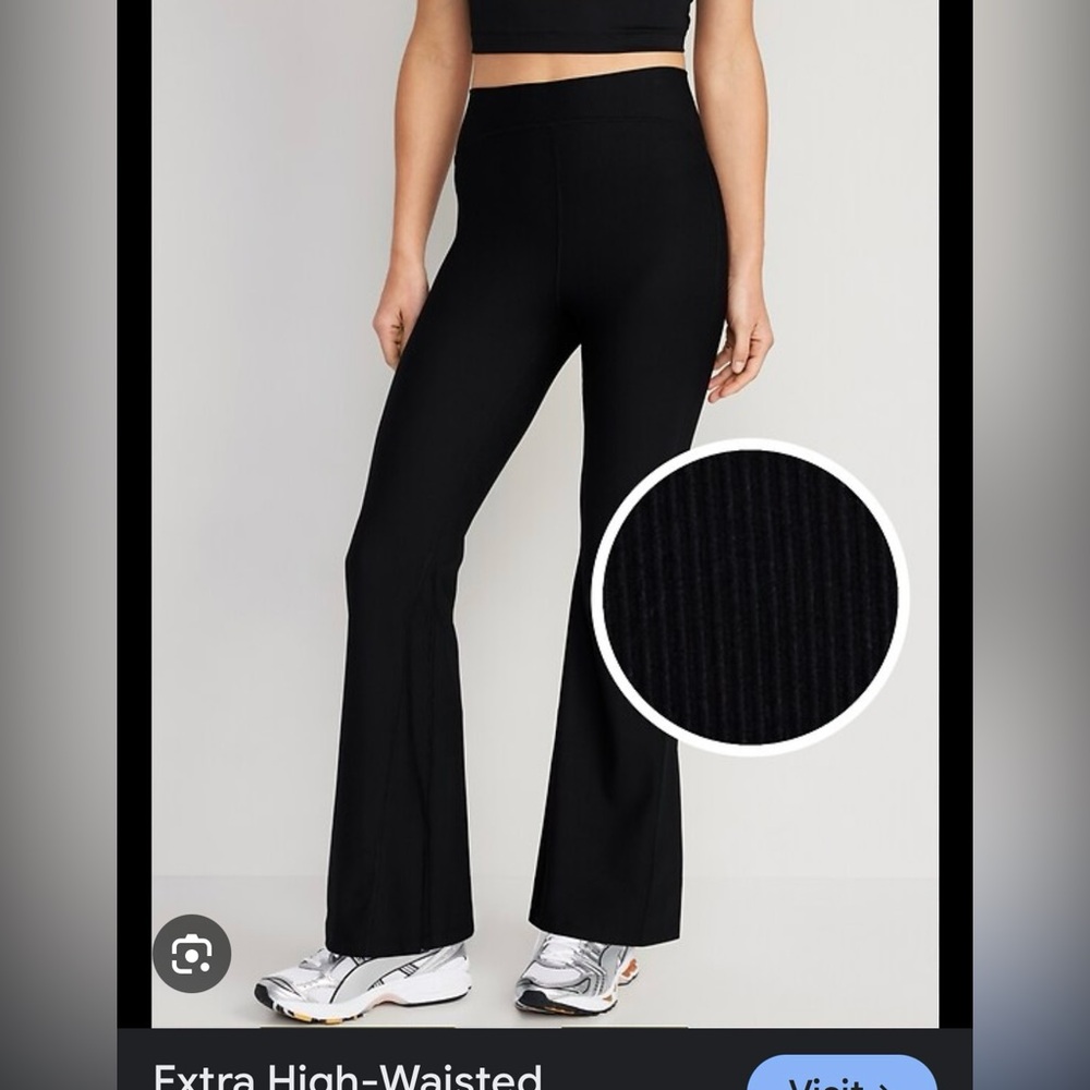 Old Navy Extra High-Waisted PowerSoft Ribbed Flare Leggings XL Black